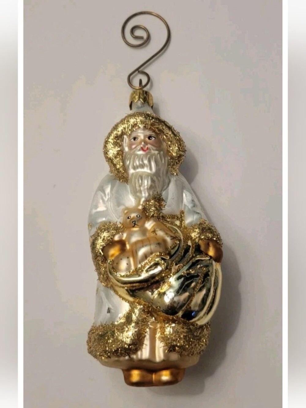 Vintage Christopher Radko Glass Blown Ornament Santa Claus Gold Flakes Stars